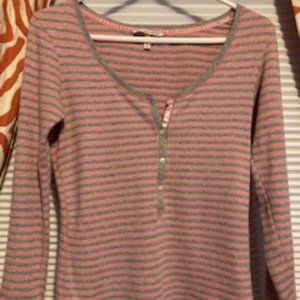 Victoria Secret Scoop Neck, Henley striped waffle top